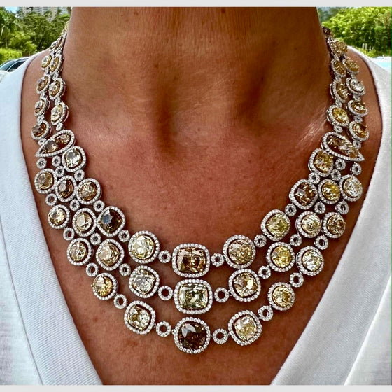 Designer Sophia D Multi Natural Color Diamond and White Diamond Platinum/18K Yellow Gold Necklace