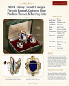 Mid Century French Limoge Portrait  " Asciore France" Enamel, Cultured Pearl Pendant/Brooch, Earring Set