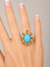 Modern Orange Sapphire Diamond, Turquoise 18kt White Gold Ring