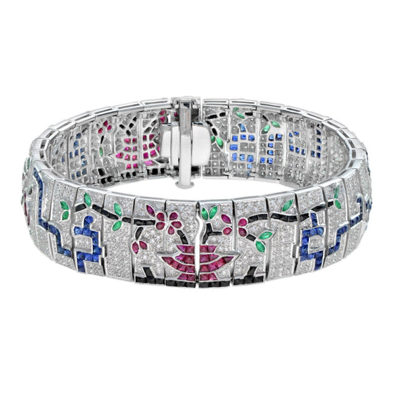 Diamond Ruby Emerald Onyx Sapphire 18K White Gold Bracelet
