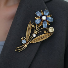  Estate Circa 1930 Tiffany & Co Blue and Yellow Sapphire, Diamond, Pearl Brooch