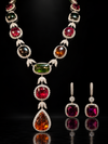 Estate M.C. Marchisio 250cttw Multi Color Tourmaline & 34.75cttw Diamond 18KT White Gold Necklace & Earring Set