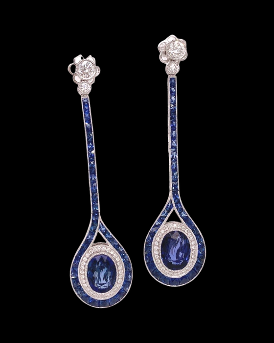 Sapphire and Diamond 14K White Gold Dangle Earrings