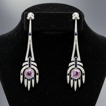  Diamond, Pink and Blue Sapphire and 18K White Gold Dangle Earrings