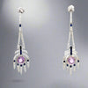 Diamond, Pink and Blue Sapphire and 18K White Gold Dangle Earrings