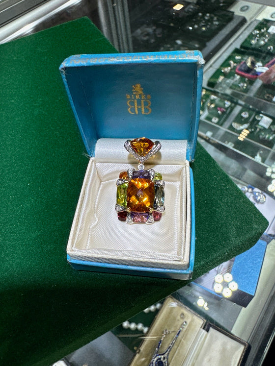 Bellarri Multi Color Gemstone, Diamond and 18K Yellow Gold Pendant