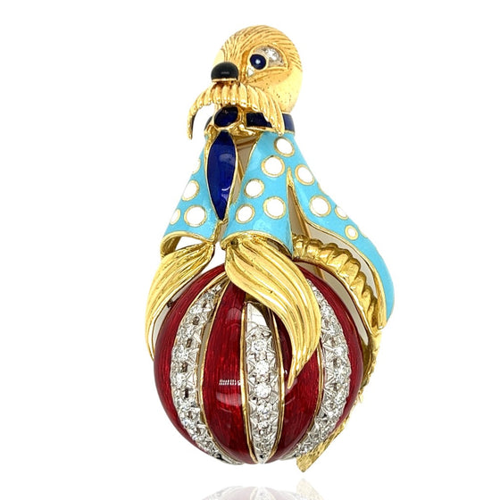 Designer Walrus Diamond Enamel Pendant/ Brooch