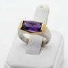 Italian Designer Checker Board Cut Amethyst 18K Yellow and White Gold Ring