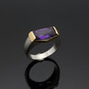 Italian Designer Checker Board Cut Amethyst 18K Yellow and White Gold Ring