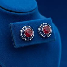  Ruby and Sapphire 18K White Gold Earrings