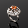 Zydo 5.10 ct Orange Sapphire and Diamond 18K White Gold Ring