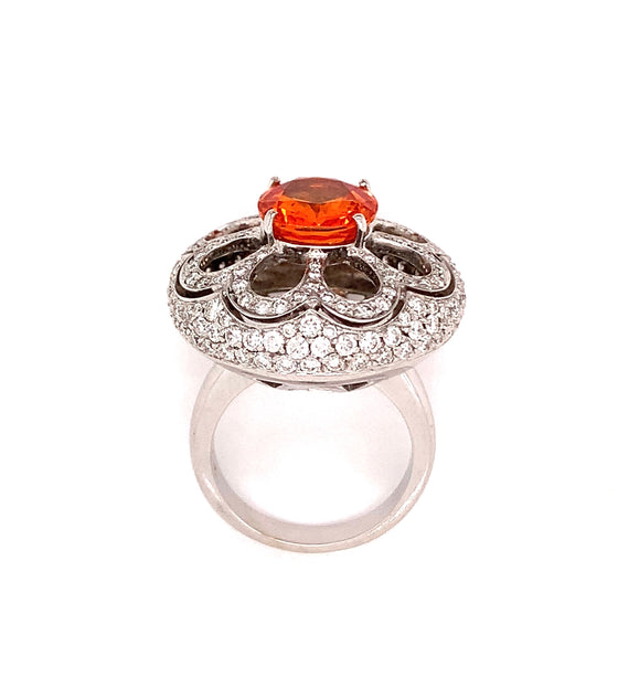 Zydo 5.10 ct Orange Sapphire and Diamond 18K White Gold Cocktail Ring