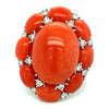 Coral and Diamond 18K White Gold Ring