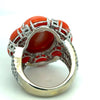 Coral and Diamond 18K White Gold Ring