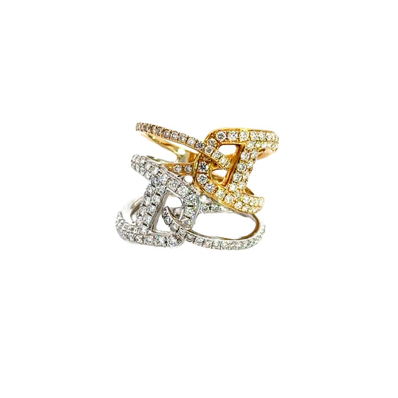Fashionista Diamond and 18K White and Yellow Gold Statement Ring