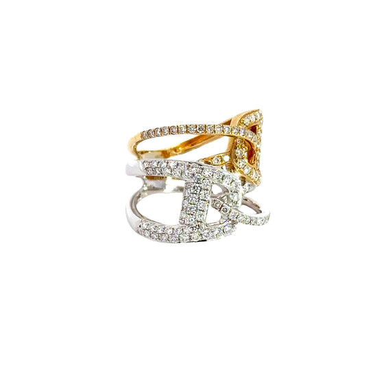 Fashionista Diamond and 18K White and Yellow Gold Statement Ring