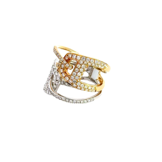 Fashionista Diamond and 18K White and Yellow Gold Statement Ring