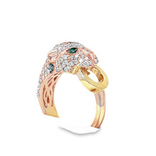  Diamond, Emerald and 14K Gold Panther Size 7 Ring