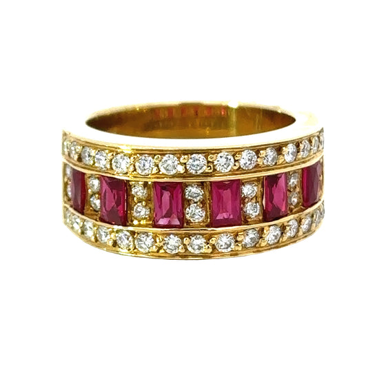 Designer EMJ Ruby and Diamond 18K Yellow Gold Ring