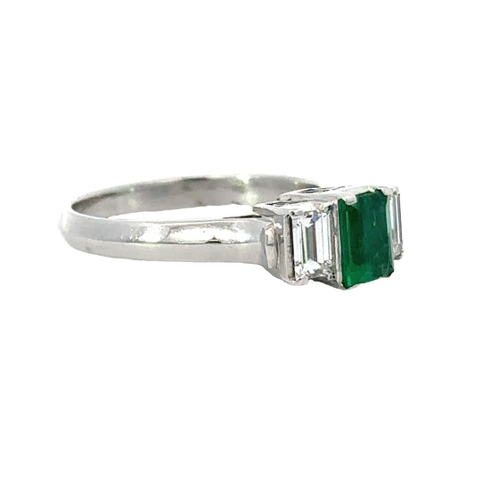 Estate Emerald Diamond Platinum Ring 14206