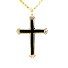  E.H. Collection Diamond & Onyx 14K Yellow Gold Pendant With Chain 14427