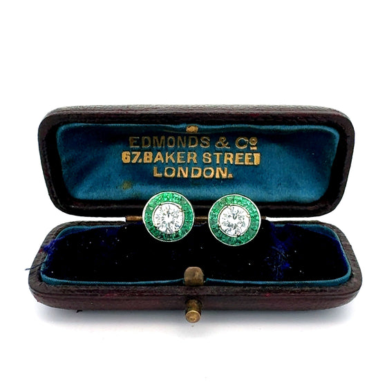 Emerald Earrings 18K White Gold (Center CZ)