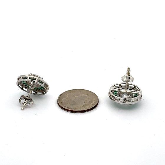 Emerald and Diamond 18K White Gold Earrings (Center Stone CZ)