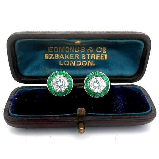 Emerald Earrings 18K White Gold (Center CZ)