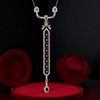 Diamond, Coral, Emerald, Pearl and Onyx 18K White Gold Necklace