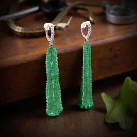 80.0 ctw Emerald and Diamond 14K White Gold Dangle Earrings