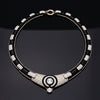 Estate Italian Diamond and Onyx Classy 18K White & Yellow Necklace