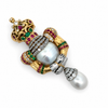 Estate Royal Coronation Diamond, Emerald, Burma Ruby, South Sea Pearl Pendant/Brooch 18Kt Yellow/White Gold