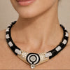 Estate Italian Diamond and Onyx Classy 18K White & Yellow Necklace