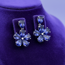  2000's Tanzanite and Diamond Cluster Flower Earrings