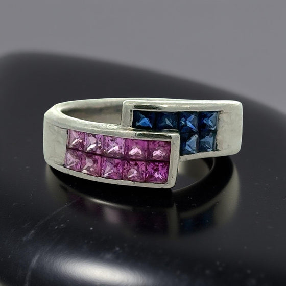 Pink and Blue Sapphire Platinum Bypass Ring