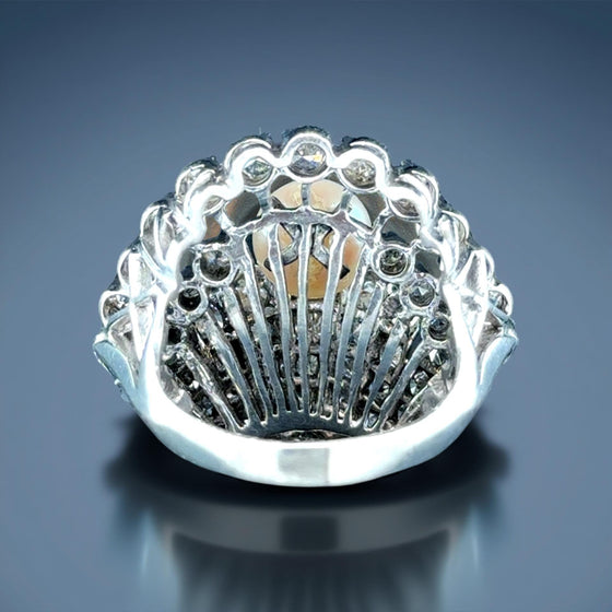 Oyster Cultured Pearl and Diamond Platinum Ring