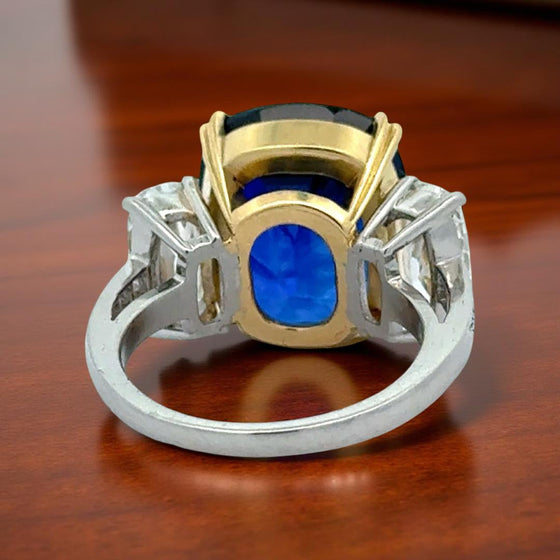 15.02 ct Madagascar Cushion Cut Sapphire and Diamond Ring