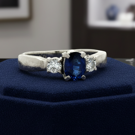 Fine Sapphire and Diamond Platinum Ring