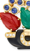 Cartier Paris 1991 Revival "Tabriz Collection" Basket Diamond, Chalcedony, Sapphire, Black Onyx, Carnelion 18Kt Yellow Gold Pendant/Brooch