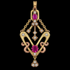 Estate Rose Cut Diamond & Pink Sapphire 14KT Yellow Gold Pendant