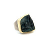 Modern Designer Rough Cut Aquamarine, Silver & 18kt Yellow Gold Set