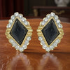 Diamond and Onyx Faceted 18K yellow Gold Earrings