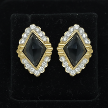  Diamond and Onyx Faceted 18K yellow Gold Earrings