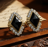 Diamond and Onyx Faceted 18K yellow Gold Earrings