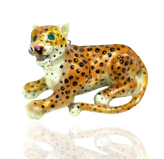 Designer Jungle Cat Enamel Emerald Pendant