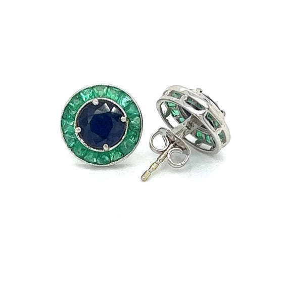 Sapphire and Emerald 18 K White Gold Earrings