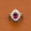 Mid Century Modern Ruby and Diamond Platinum Ring