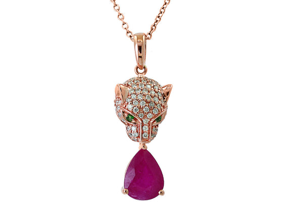 Effy Ruby, Diamond and Tsavorite Panther Pendant and 14K Rose Gold Necklace