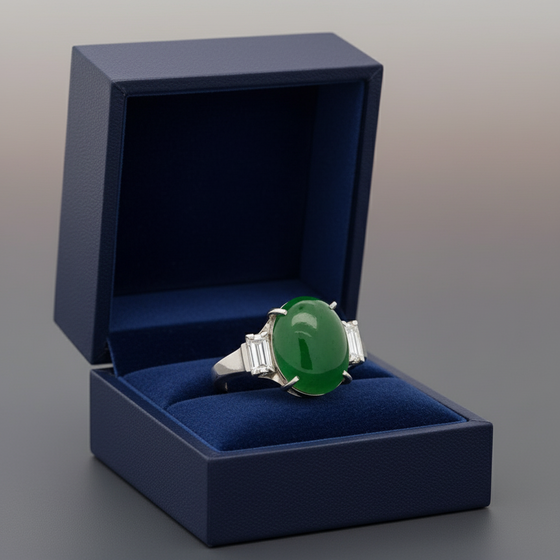 Fine Jade and Diamond Platinum Ring