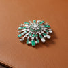 Mid Century 1960's Modern 14kt White Gold Emerald and Diamond Starburst Brooch